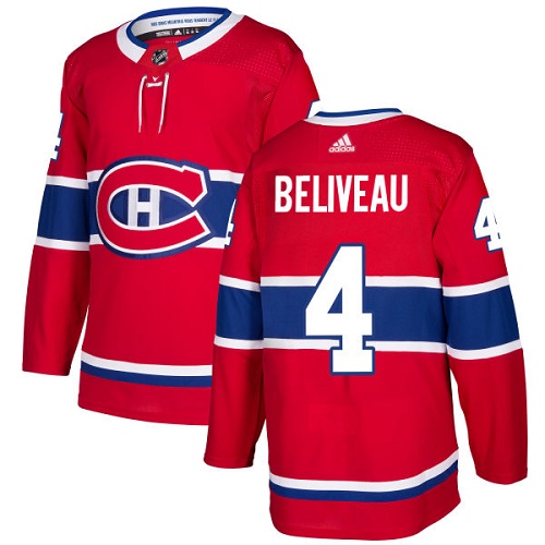 Personalized Youth Montreal Canadiens #4 Jean Beliveau Red Home Authentic Stitched NHL Jersey