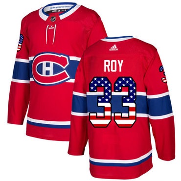 Personalized Youth Montreal Canadiens #33 Patrick Roy Red Home Authentic USA Flag Stitched NHL Jersey