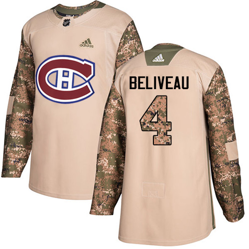 Personalized Youth Montreal Canadiens #4 Jean Beliveau Camo Authentic 2017 Veterans Day Stitched NHL Jersey