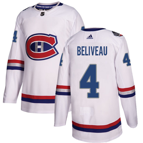 Personalized Youth Montreal Canadiens #4 Jean Beliveau White Authentic 2017 100 Classic Stitched NHL Jersey