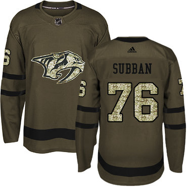 Personalized Youth Nashville Predators #76 P.K Subban Green Salute to Service Stitched NHL Jersey