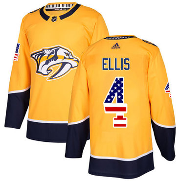 Personalized Youth Nashville Predators #4 Ryan Ellis Yellow Home Authentic USA Flag Stitched NHL Jersey