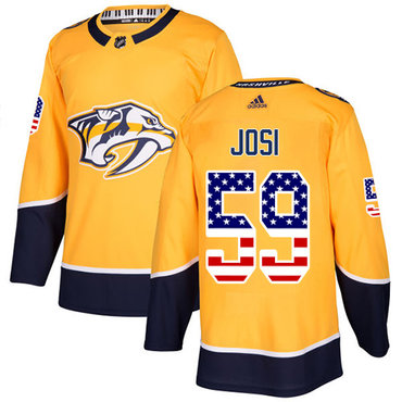 Personalized Youth Nashville Predators #59 Roman Josi Yellow Home Authentic USA Flag Stitched NHL Jersey