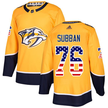 Personalized Youth Nashville Predators #76 P.K Subban Yellow Home Authentic USA Flag Stitched NHL Jersey