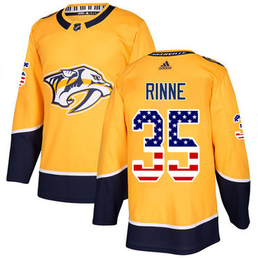 Personalized Youth Nashville Predators #35 Pekka Rinne Yellow Home Authentic USA Flag Stitched NHL Jersey