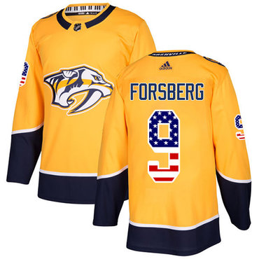Personalized Youth Nashville Predators #9 Filip Forsberg Yellow Home Authentic USA Flag Stitched NHL Jersey