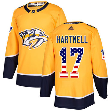 Personalized Youth Nashville Predators #17 Scott Hartnell Yellow Home Authentic USA Flag Stitched NHL Jersey