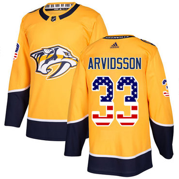 Personalized Youth Nashville Predators #33 Viktor Arvidsson Yellow Home Authentic USA Flag Stitched NHL Jersey
