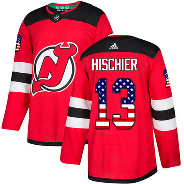 Personalized Youth New Jersey Devils #13 Nico Hischier Red Home Authentic USA Flag Stitched NHL Jersey