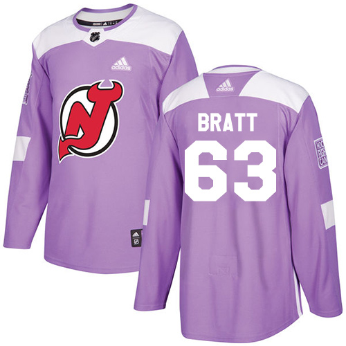 Personalized Youth New Jersey Devils #63 Jesper Bratt Purple Authentic Fights Cancer Stitched NHL Jersey