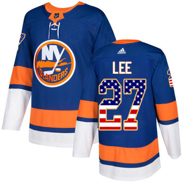 Personalized Youth New York Islanders #27 Anders Lee Royal Blue Home Authentic USA Flag Stitched NHL Jersey