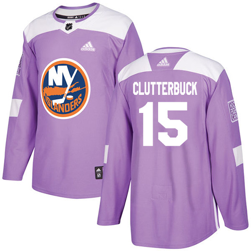 Personalized Youth New York Islanders #15 Cal Clutterbuck Purple Authentic Fights Cancer Stitched NHL Jersey