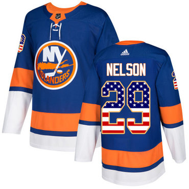 Personalized Youth New York Islanders #29 Brock Nelson Royal Blue Home Authentic USA Flag Stitched NHL Jersey