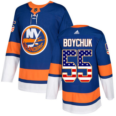 Personalized Youth New York Islanders #55 Johnny Boychuk Royal Blue Home Authentic USA Flag Stitched NHL Jersey