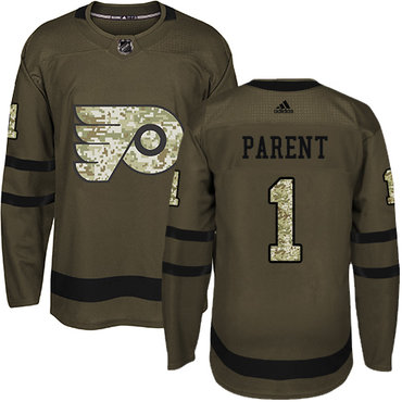 Personalized Youth Philadelphia Flyers #1 Bernie Parent Green Salute to Service Stitched NHL Jersey