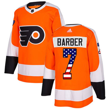 Personalized Youth Philadelphia Flyers #7 Bill Barber Orange Home Authentic USA Flag Stitched NHL Jersey