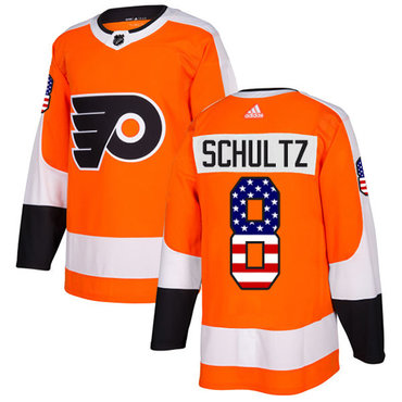 Personalized Youth Philadelphia Flyers #8 Dave Schultz Orange Home Authentic USA Flag Stitched NHL Jersey
