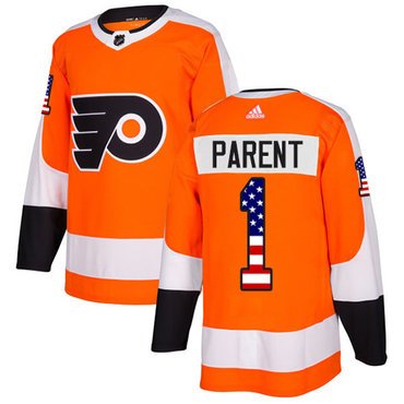 Personalized Youth Philadelphia Flyers #1 Bernie Parent Orange Home Authentic USA Flag Stitched NHL Jersey