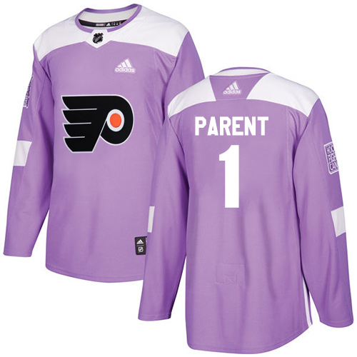 Personalized Youth Philadelphia Flyers #1 Bernie Parent Purple Authentic Fights Cancer Stitched NHL Jersey