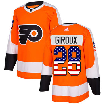 Personalized Youth Philadelphia Flyers #28 Claude Giroux Orange Home Authentic USA Flag Stitched NHL Jersey