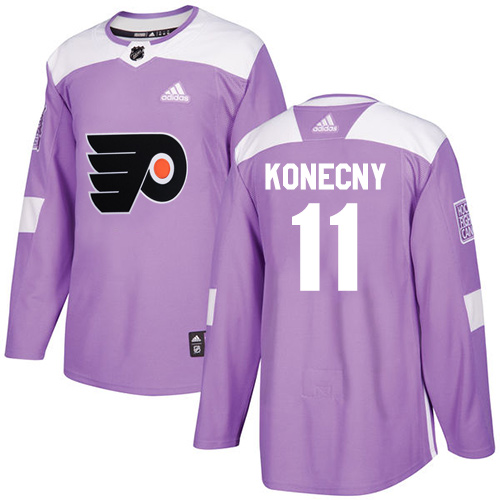 Personalized Youth Philadelphia Flyers #11 Travis Konecny Purple Authentic Fights Cancer Stitched NHL Jersey