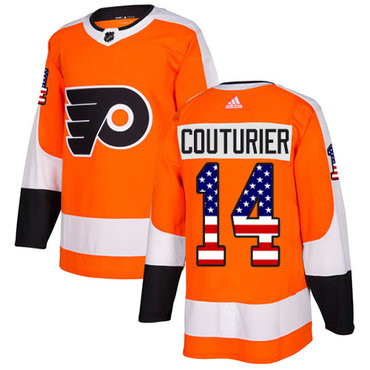 Personalized Youth Philadelphia Flyers #14 Sean Couturier Orange Home Authentic USA Flag Stitched NHL Jersey