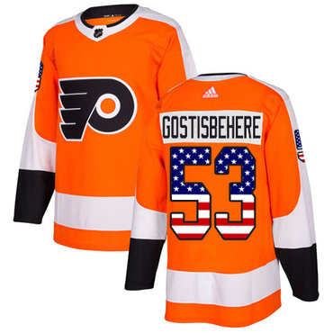 Personalized Youth Philadelphia Flyers #53 Shayne Gostisbehere Orange Home Authentic USA Flag Stitched NHL Jersey