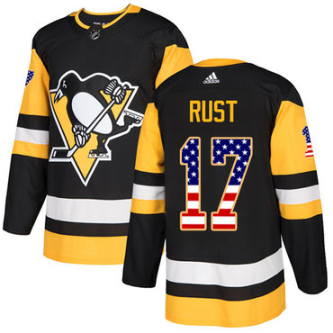 Personalized Youth Pittsburgh Penguins #17 Bryan Rust Black Home Authentic USA Flag Stitched NHL Jersey