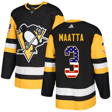 Personalized Youth Pittsburgh Penguins #3 Olli Maatta Black Home Authentic USA Flag Stitched NHL Jersey