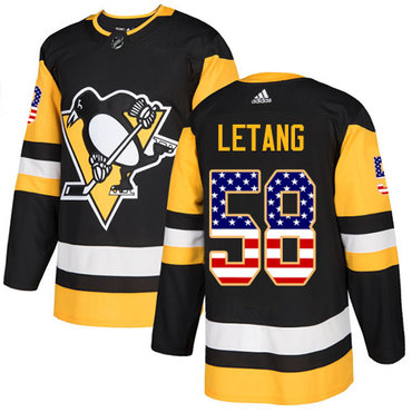 Personalized Youth Pittsburgh Penguins #58 Kris Letang Black Home Authentic USA Flag Stitched NHL Jersey