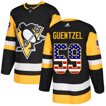 Personalized Youth Pittsburgh Penguins #59 Jake Guentzel Black Home Authentic USA Flag Stitched NHL Jersey