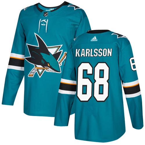 Personalized Youth San Jose Sharks #68 Melker Karlsson Teal Home Authentic Stitched NHL Jersey
