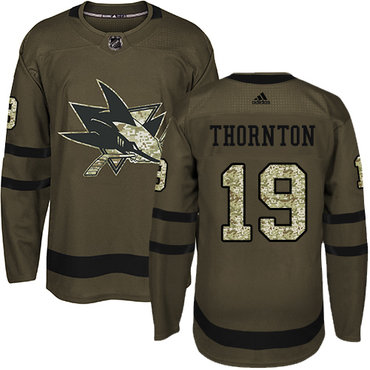 Personalized Youth San Jose Sharks #19 Joe Thornton Green Salute to Service Stitched NHL Jersey