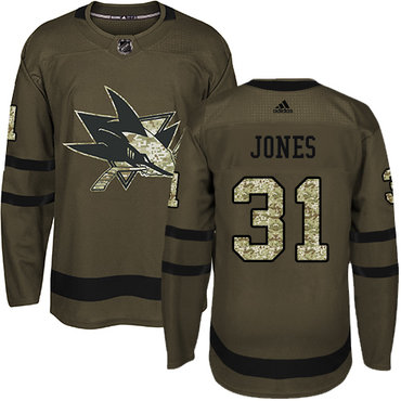 Personalized Youth San Jose Sharks #31 Martin Jones Green Salute to Service Stitched NHL Jersey