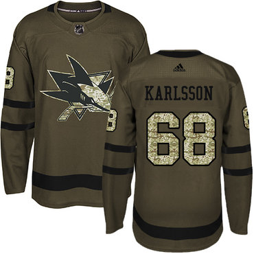 Personalized Youth San Jose Sharks #68 Melker Karlsson Green Salute to Service Stitched NHL Jersey