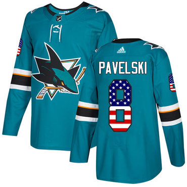 Personalized Youth San Jose Sharks #8 Joe Pavelski Teal Home Authentic USA Flag Stitched NHL Jersey
