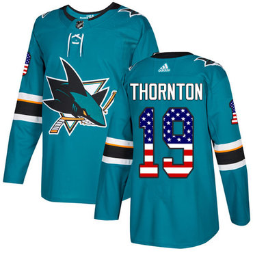 Personalized Youth San Jose Sharks #19 Joe Thornton Teal Home Authentic USA Flag Stitched NHL Jersey