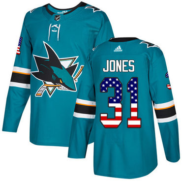 Personalized Youth San Jose Sharks #31 Martin Jones Teal Home Authentic USA Flag Stitched NHL Jersey