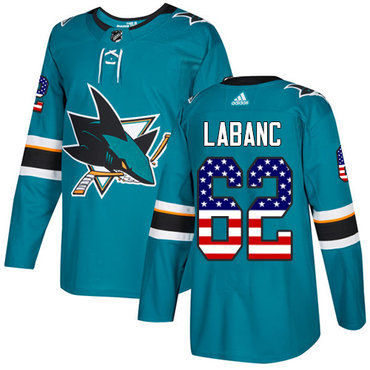 Personalized Youth San Jose Sharks #62 Kevin Labanc Teal Home Authentic USA Flag Stitched NHL Jersey
