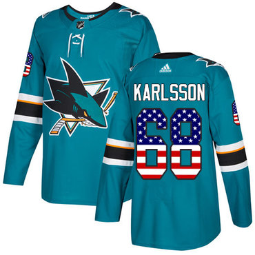 Personalized Youth San Jose Sharks #68 Melker Karlsson Teal Home Authentic USA Flag Stitched NHL Jersey