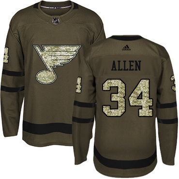 Personalized Youth St. Louis Blues #34 Jake Allen Green Salute to Service Stitched NHL Jersey