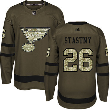 Personalized Youth St. Louis Blues #26 Paul Stastny Green Salute to Service Stitched NHL Jersey