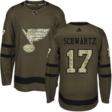 Personalized Youth St. Louis Blues #17 Jaden Schwartz Green Salute to Service Stitched NHL Jersey