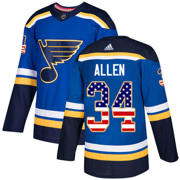 Personalized Youth St. Louis Blues #34 Jake Allen Blue Home Authentic USA Flag Stitched NHL Jersey