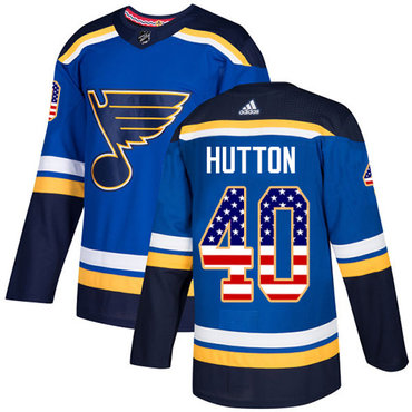 Personalized Youth St. Louis Blues #40 Carter Hutton Blue Home Authentic USA Flag Stitched NHL Jersey