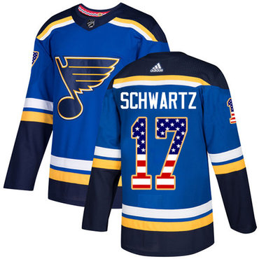 Personalized Youth St. Louis Blues #17 Jaden Schwartz Blue Home Authentic USA Flag Stitched NHL Jersey
