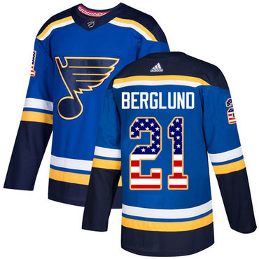 Personalized Youth St. Louis Blues #21 Patrik Berglund Blue Home Authentic USA Flag Stitched NHL Jersey