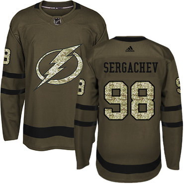 Personalized Youth Tampa Bay Lightning #98 Mikhail Sergachev Green Salute to Service Stitched NHL Jersey