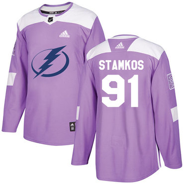 Personalized Youth Tampa Bay Lightning #91 Steven Stamkos Purple Authentic Fights Cancer Stitched NHL Jersey