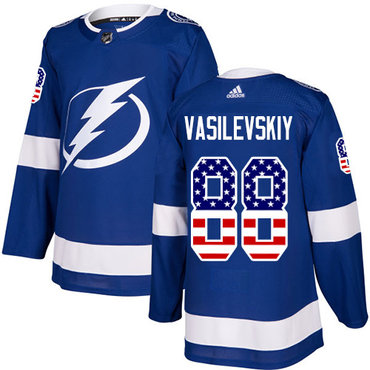 Personalized Youth Tampa Bay Lightning #88 Andrei Vasilevskiy Blue Home Authentic USA Flag Stitched NHL Jersey